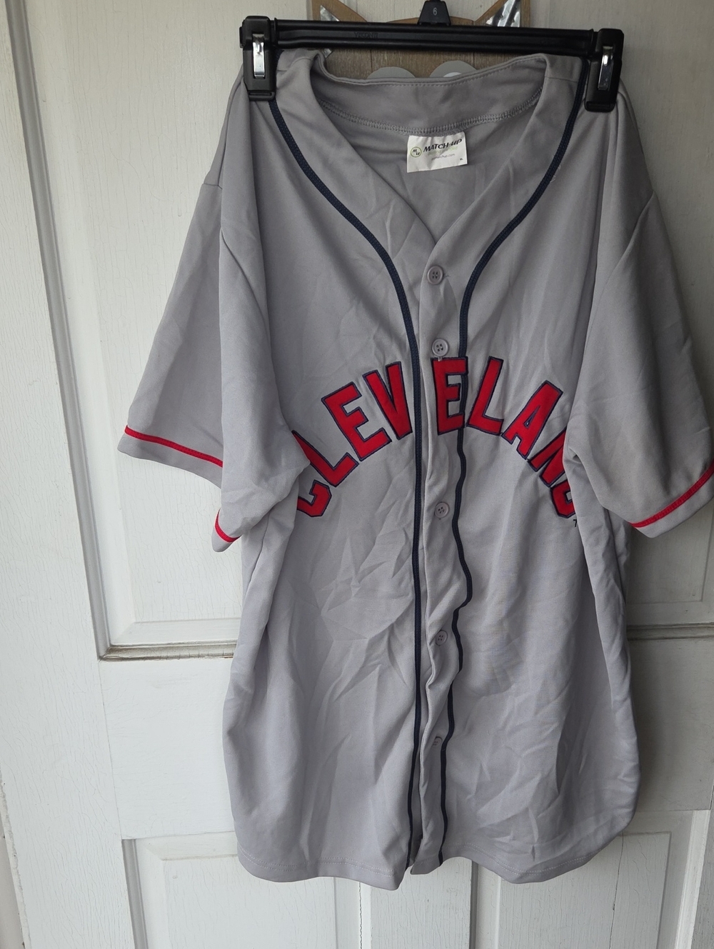 Match Cleveland Gray Baseball Jersey with Red Accents Size Xlarge